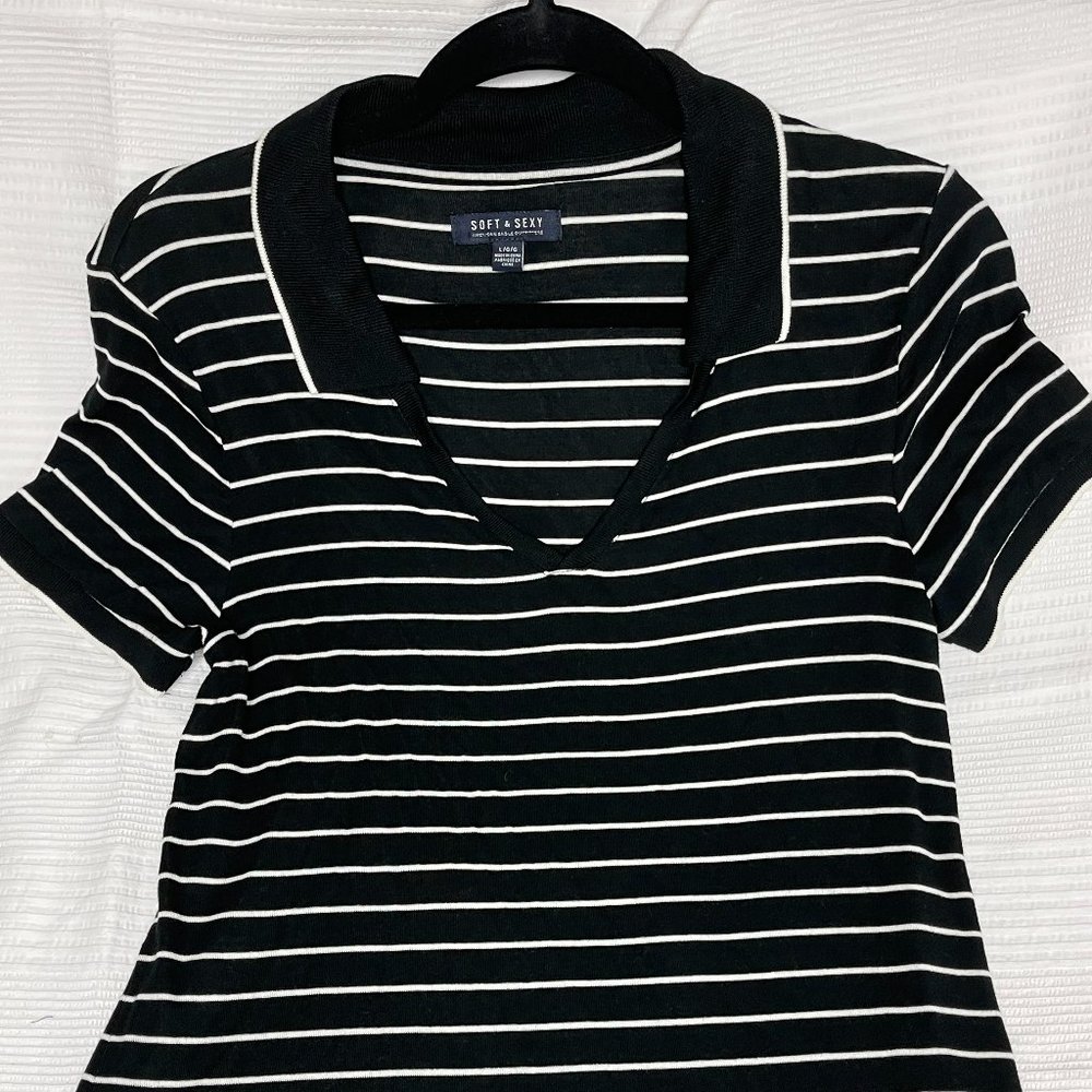 American Eagle Soft and Sexy Short Sleeve Collar Shirt Top Size Large
